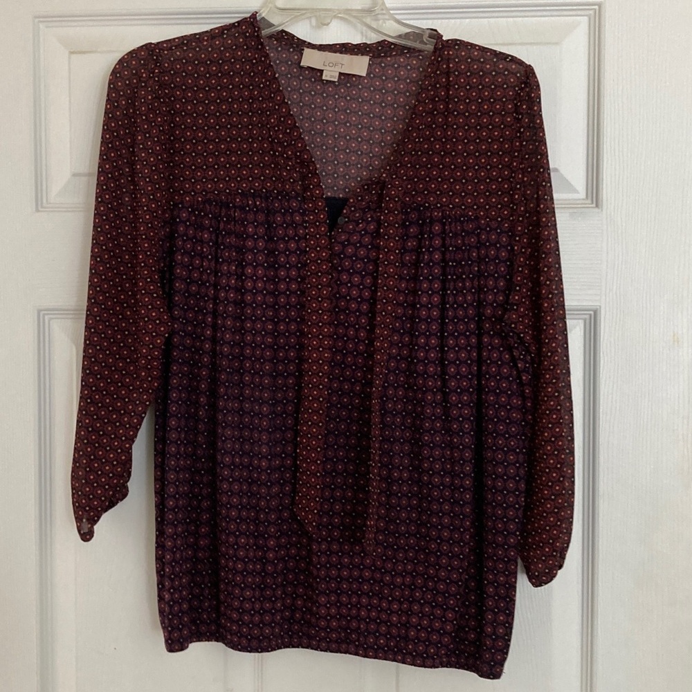 Loft tie neck blouse in Navy and Wine
